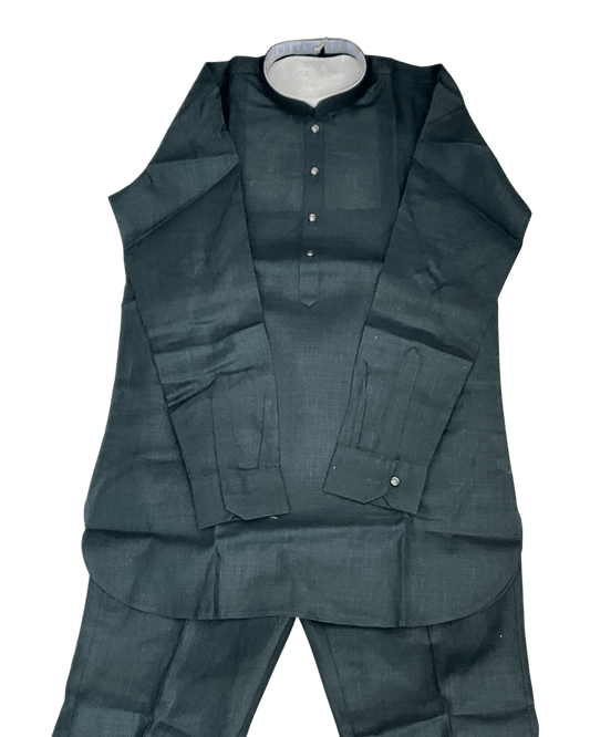 Black - Premium Linen Mens Indian Kurta with Linen Trousers - UK Stock - Weddings / Walimas , Sangeet, Diwali, Eid, Mehndi / Henna - VEE1366 VY - Prachy Creations