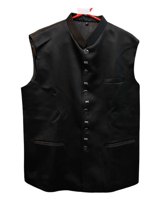 Black - PREMIUM Slim Fit Mens BandhGala / Prince / Chinese Collar Open Jacket with inside Waistcoat- Fantastic Fit - 01JT26 CS2601 - Prachy Creations