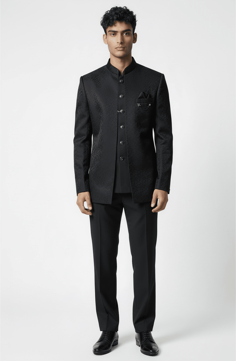 Black - PREMIUM Slim Fit Mens BandhGala / Prince / Chinese Collar Open Jacket with inside Waistcoat- Fantastic Fit - CS2511 JP 0625 - Prachy Creations