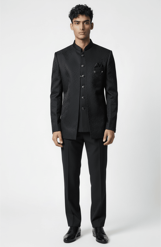 Black - PREMIUM Slim Fit Mens BandhGala / Prince / Chinese Collar Open Jacket with inside Waistcoat- Fantastic Fit - CS2511 JP 0625 - Prachy Creations