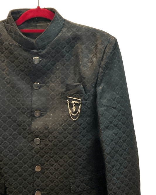 Black - PREMIUM Slim Fit Mens Self Brocade BandhGala / Prince / Chinese Collar Jacket - Fantastic Fit - CS2702 09TY26 - Prachy Creations