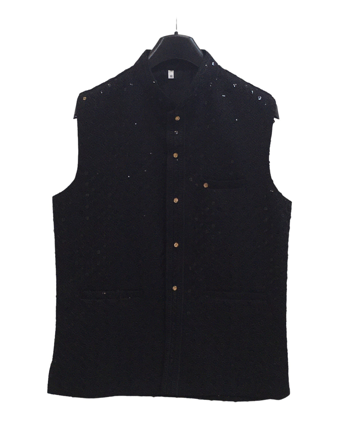 Black - Rich Lucknowi Sequins Mens Waistcoat - Bollywood - KCS4009 VY 0324 - Prachy Creations