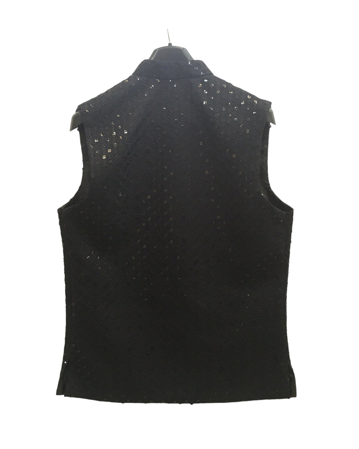 Black - Rich Lucknowi Sequins Mens Waistcoat - Bollywood - KCS4009 VY 0324 - Prachy Creations