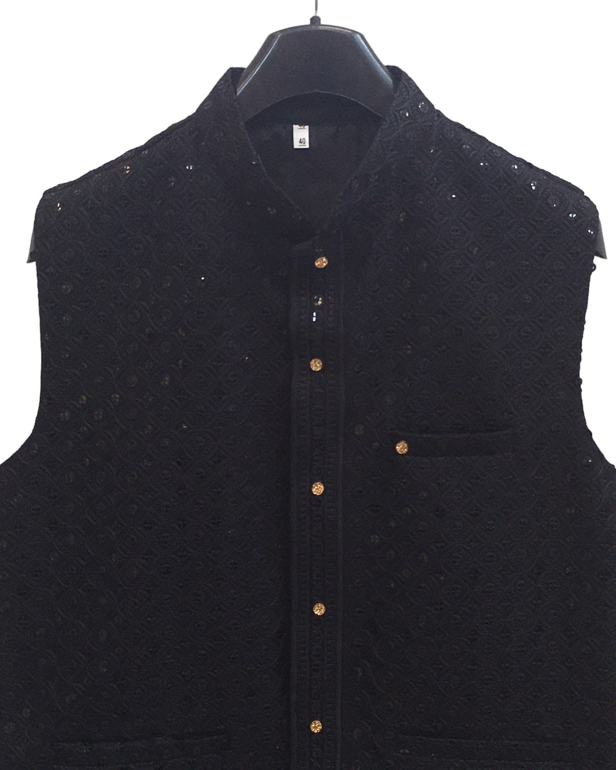 Black - Rich Lucknowi Sequins Mens Waistcoat - Bollywood - KCS4009 VY 0324 - Prachy Creations