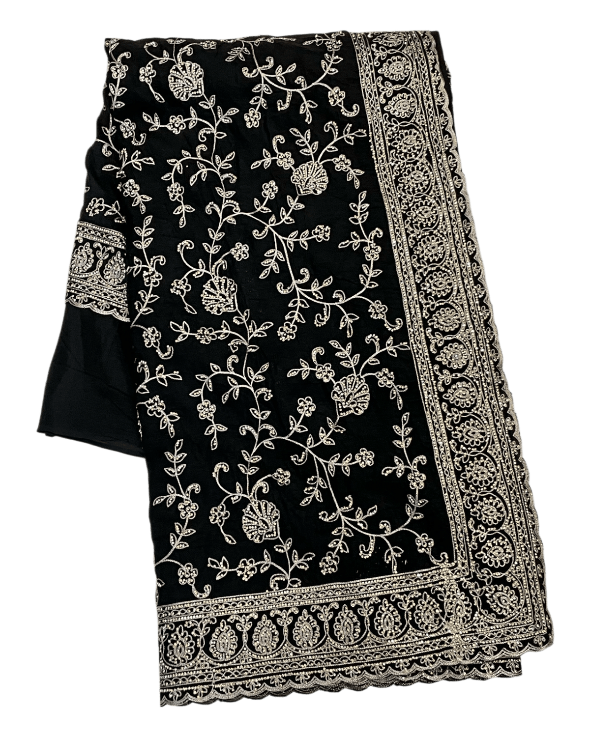 Black - Rich Saree with Allover Embroidery and Blouse Piece - UK stock - 24hr Dispatch - RS2507 PT - Prachy Creations