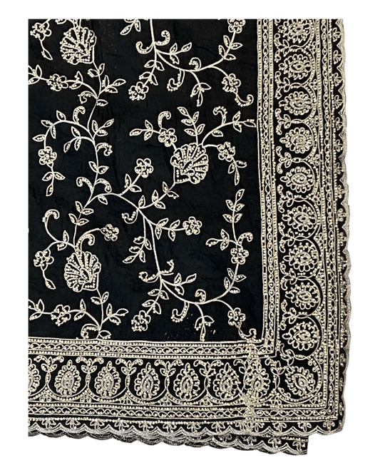 Black - Rich Saree with Allover Embroidery and Blouse Piece - UK stock - 24hr Dispatch - RS2507 PT - Prachy Creations