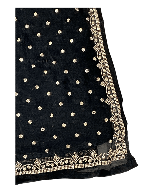 Black - Rich Saree with Stone Work Border and Blouse Piece - UK stock - 24hr Dispatch - RS2501 TH - Prachy Creations