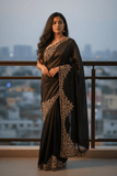 Black - Rich Saree with Stone Work Border and Blouse Piece - UK stock - 24hr Dispatch - RS2511 TA - Prachy Creations