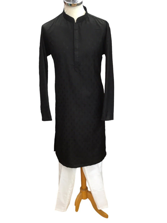 Black - Self Diamond Jacquard Mens Indian Kurta set - Weddings / Walimas , Sangeet, Eid, Mehndi / Henna - YD2406 KK 0324 - Prachy Creations