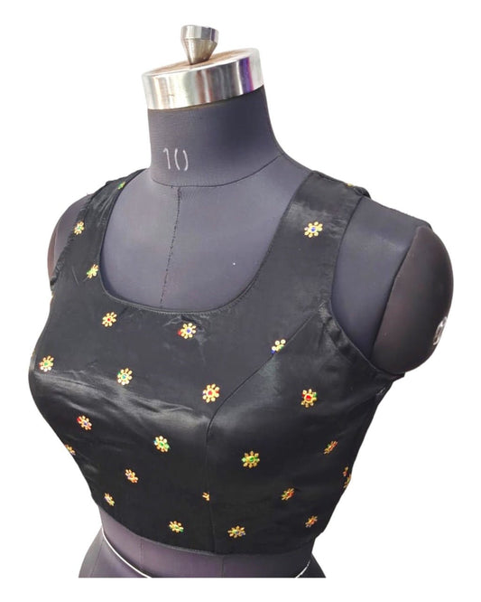 Black - Silky Saree / Lehenga blouse - With Cups - Margin to loosen - UK Stock - AF2333 H 0623 - Prachy Creations