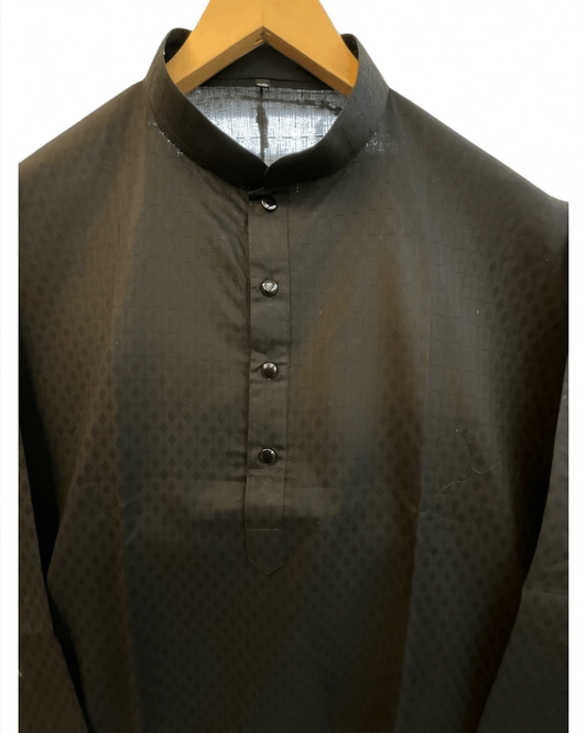 Black - Soft Cotton Self Woven Mens Kurta Set - Sangeet Mehendi Haldi - KCS1263 03KJ26 - Prachy Creations
