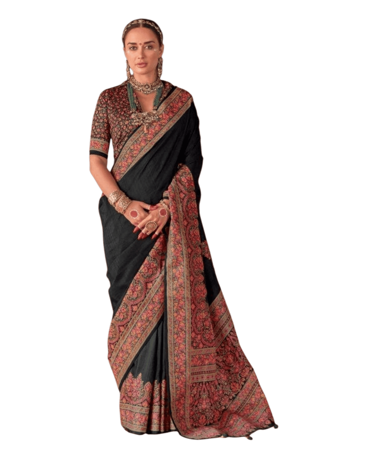 Black - Traditional Block Printed Dupion Silky Saree with Blouse Piece - UK Stock - 2/3 days Delivery 12KC25 K913 - Prachy Creations