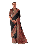 Black - Traditional Block Printed Dupion Silky Saree with Blouse Piece - UK Stock - 2/3 days Delivery 12KC25 K913 - Prachy Creations
