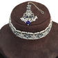 Blue - Large Size Silver Finish Necklace Set with Earrings - RAK95 KV 0424 - Prachy Creations