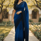 Blue - Printed Crepe Silky Saree with Blouse Piece - UK stock - 24hr Dispatch - RS2528 VR - Prachy Creations