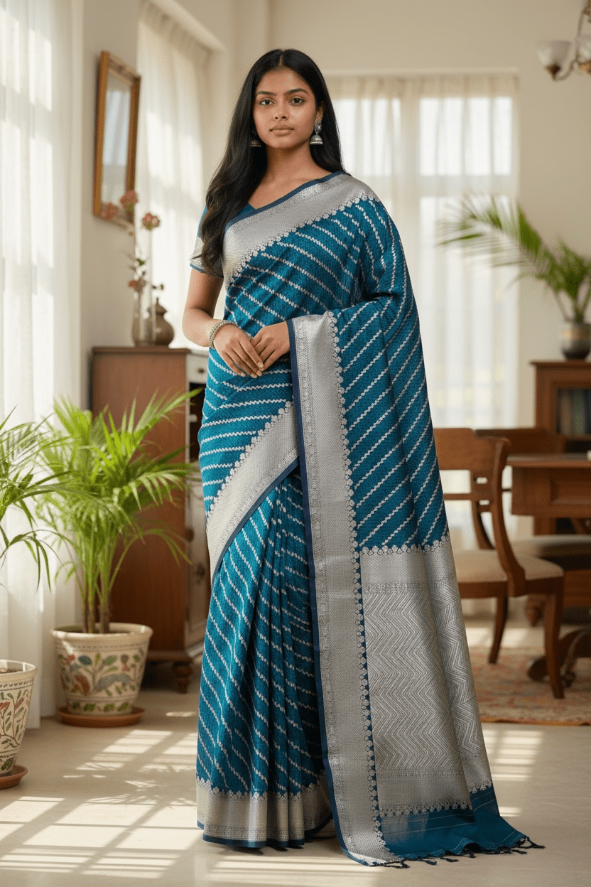 Blue - Traditional Handloom Banarasi Sari / Saree - with Blouse Piece - SN2405 11TP24 - Prachy Creations
