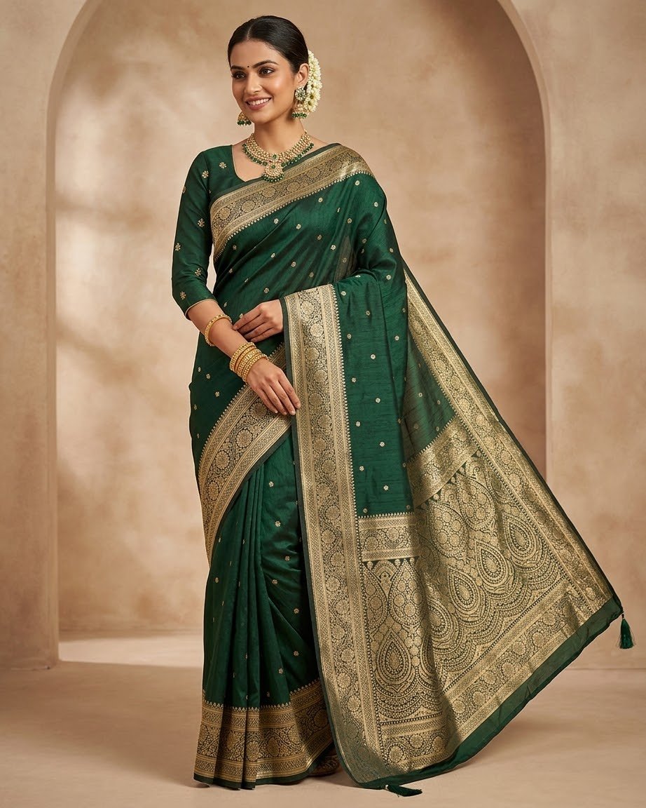Bottle Green 2 - Traditional Handloom Saree with Blouse Piece - UK stock - 24hr Dispatch - SP2630 KP - Prachy Creations