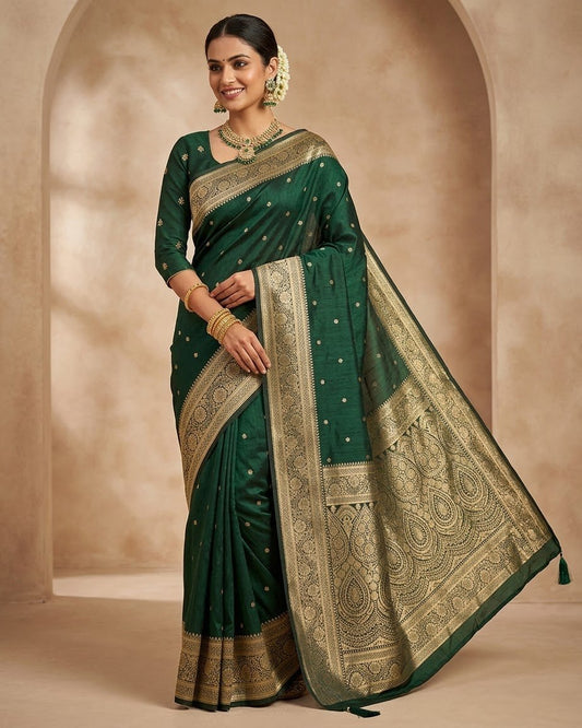 Bottle Green 2 - Traditional Handloom Saree with Blouse Piece - UK stock - 24hr Dispatch - SP2630 KP - Prachy Creations