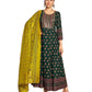 Bottle Green - Cotton Block Printed Long Dress with Dupatta - Available in Sizes 14(40") & 20 (46") - BH1002 KK 0924 - Prachy Creations