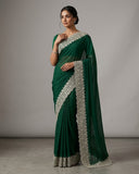 Bottle Green - Fancy Party Saree with Blouse Piece - UK stock - 24hr Dispatch - SP2604 KC - Prachy Creations