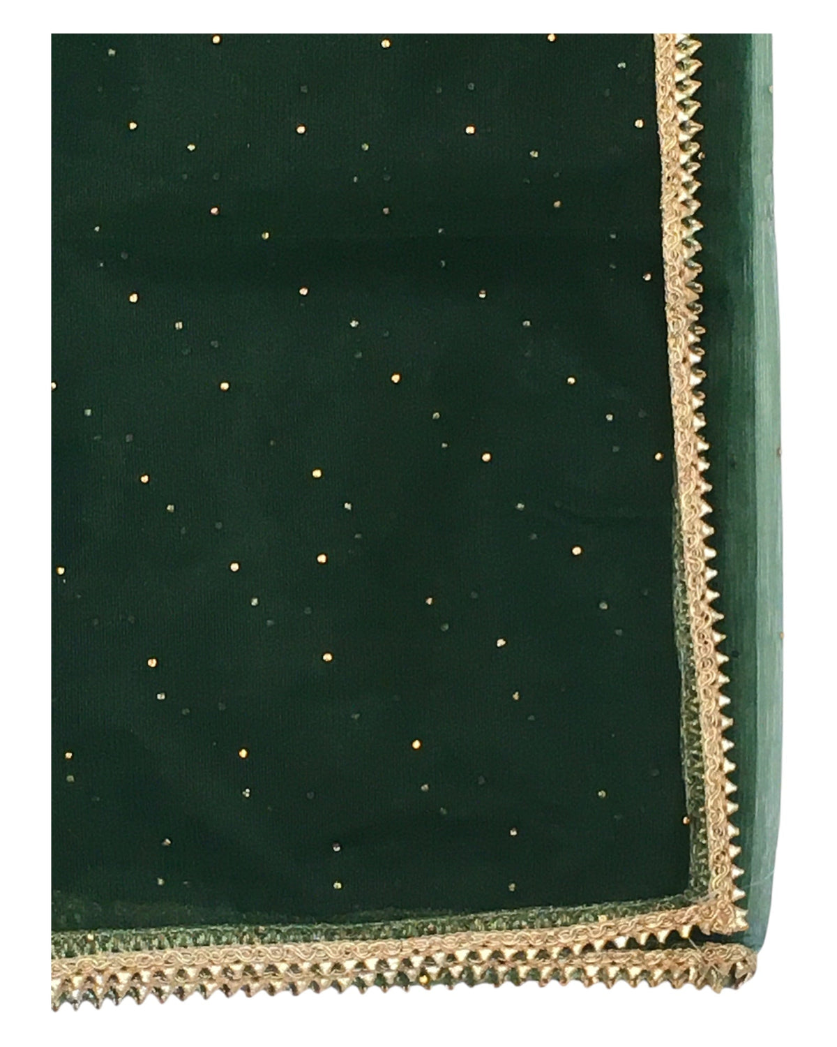 Bottle Green - Ladies Net Dupatta with Gold Lace Border & Diamante - Mix N Match - VC2501 T0125 - Prachy Creations