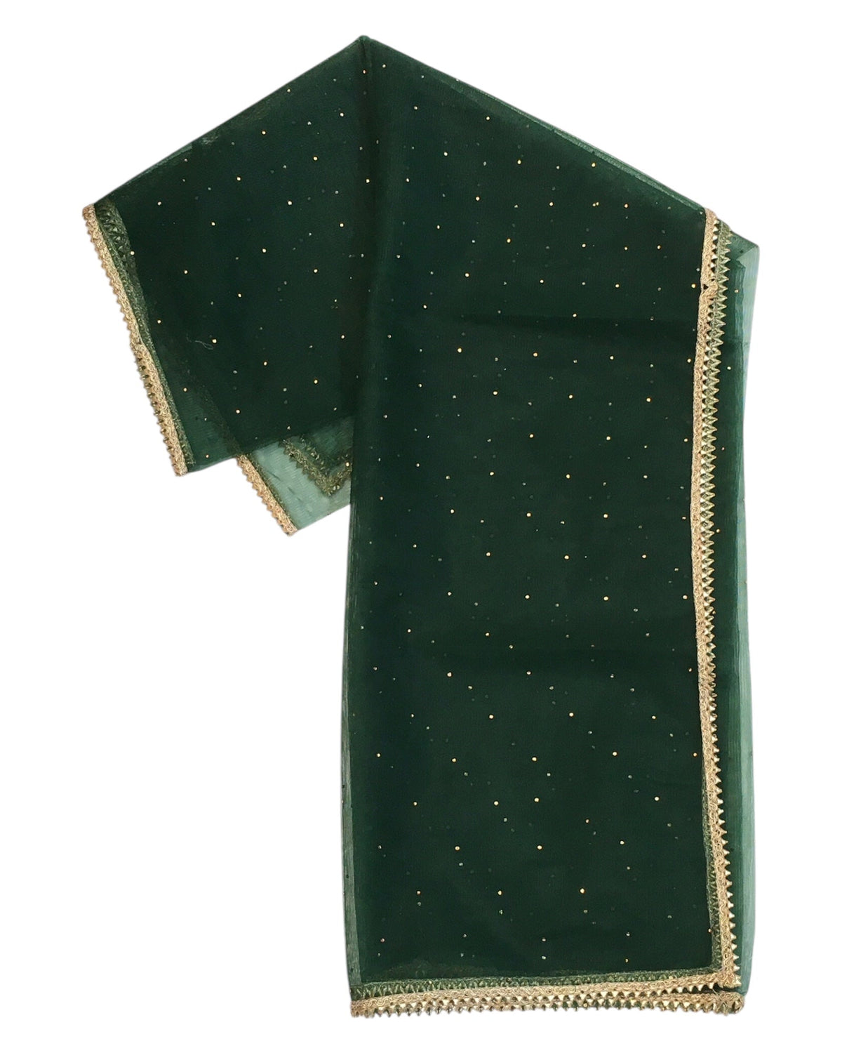 Bottle Green - Ladies Net Dupatta with Gold Lace Border & Diamante - Mix N Match - VC2501 T0125 - Prachy Creations
