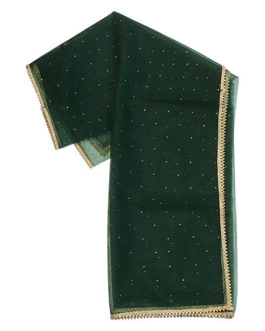 Bottle Green - Ladies Net Dupatta with Gold Lace Border & Diamante - Mix N Match - VC2501 T0125 - Prachy Creations