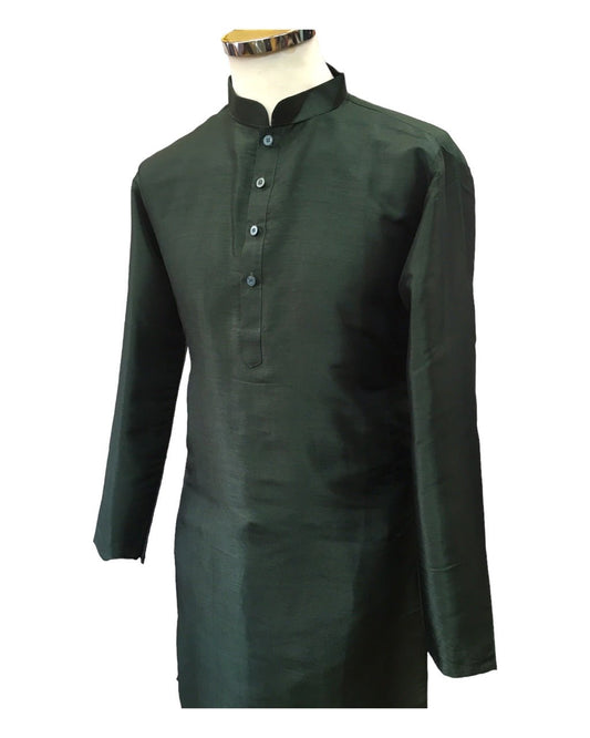 Bottle Green - Mens Plain Silky Kurta Set with matching smart trousers - Great with Waistcoats YD2320 KJ 0623 - Prachy Creations