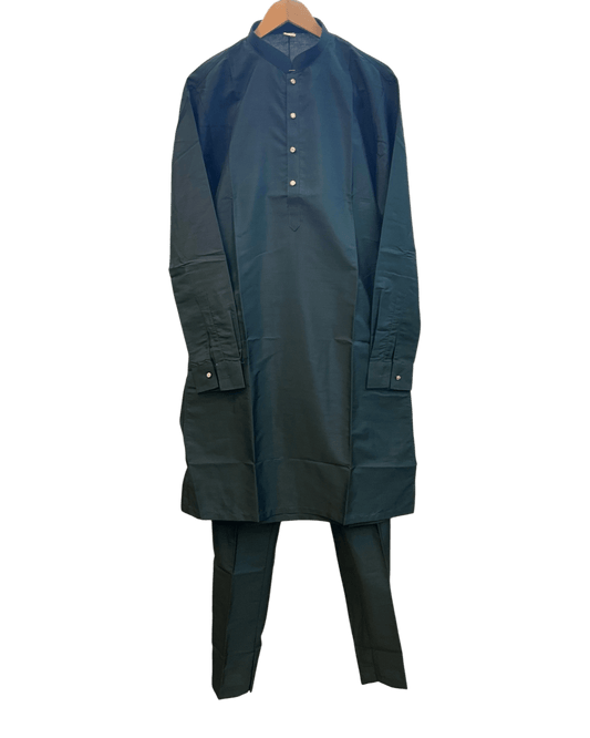Bottle Green - Plain Silky Mens Indian Kurta set with Trousers - UK Stock - Weddings / Walimas , Sangeet, Diwali, Eid, Mehndi / Henna - EM66 05KJ26 - Prachy Creations