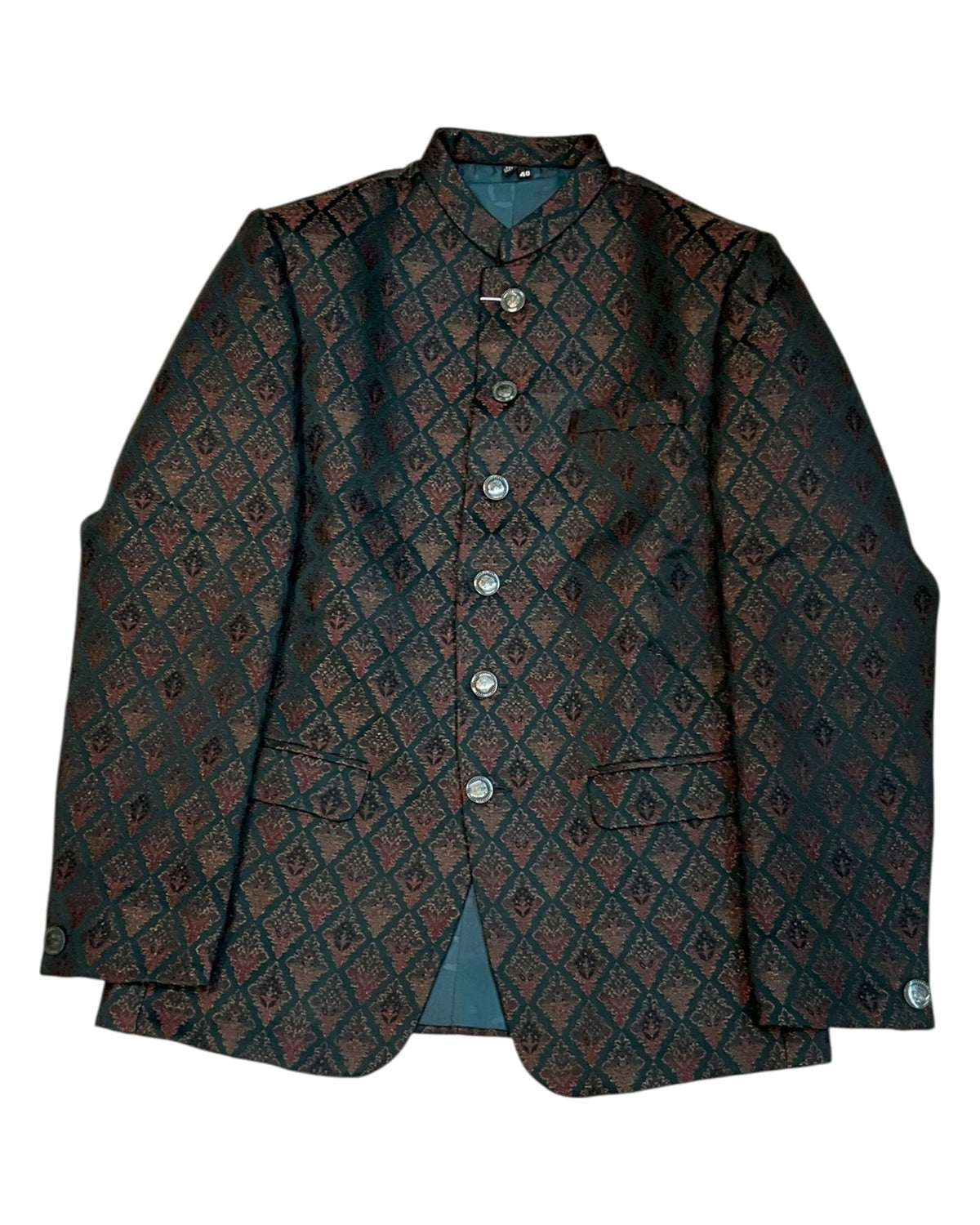 Bottle Green - PREMIUM Slim Fit Mens Contrast Brocade BandhGala / Prince / Chinese Collar Jacket - Fantastic Fit - VNS-JOD13 10TY25 - Prachy Creations