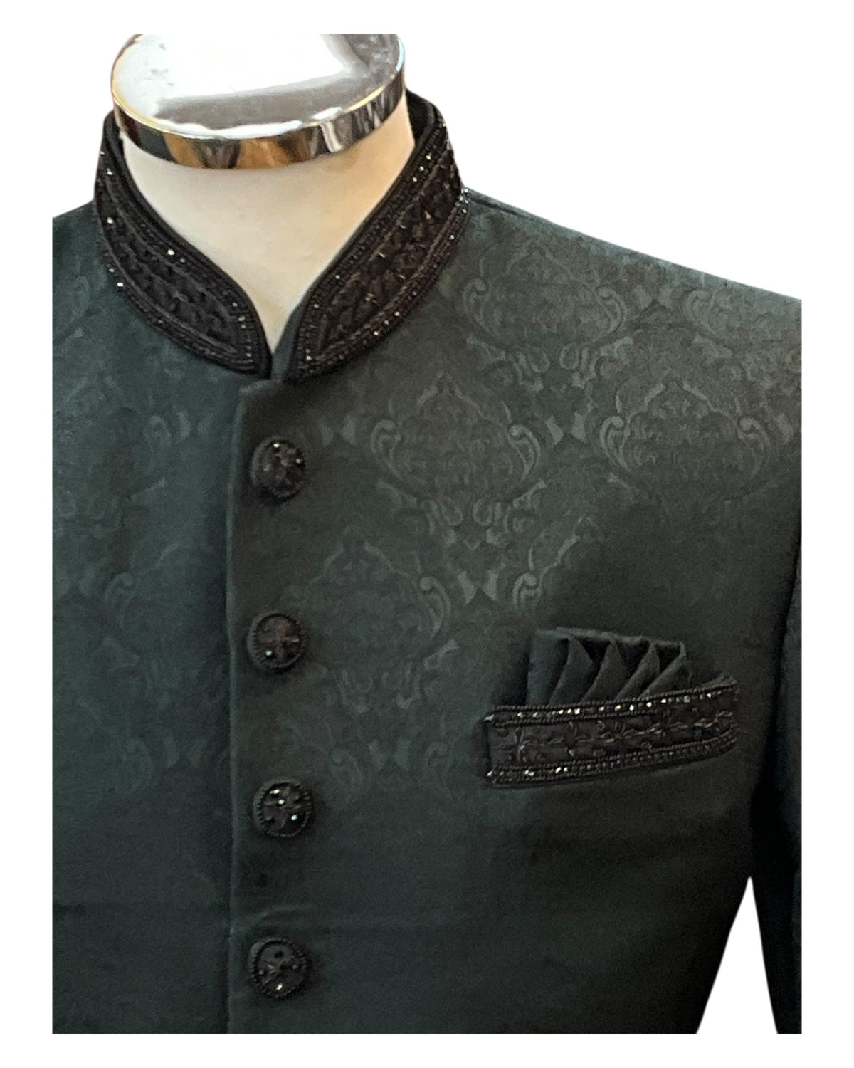 Bottle Green - Rich Banarasi Stone Work Sherwani with Black Embroidery - BS992 08RP25 - Prachy Creations