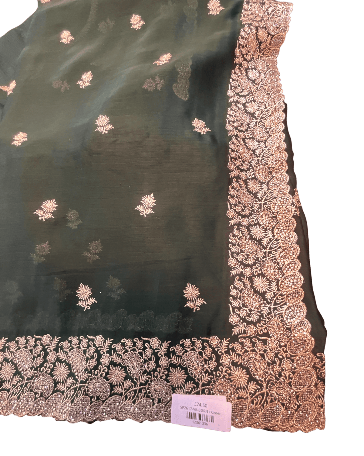 Bottle Green - Saree with Thread / Stone Work and Blouse Piece - UK stock - 24hr Dispatch - SP2617 VK - Prachy Creations