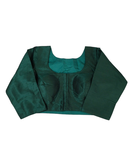 Bottle Green - Silky Saree blouse with cups, Long Sleeves, High Back - 38" - UK Stock - Quick Delivery - RNK - R231F-A - Prachy Creations