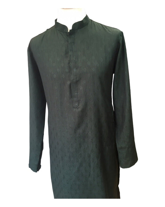 Bottle Green - Silky Self Woven Men's Churidar Kurta Set - YD2312 KJ 0623 - Prachy Creations