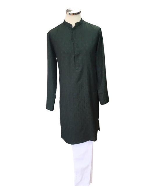 Bottle Green - Silky Self Woven Men's Churidar Kurta Set - YD2312 KJ 0623 - Prachy Creations