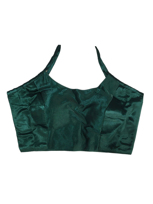 Bottle Green - Spaghetti Strap Gaji Silk Saree / Lehenga blouse - 38" Bust - UK 12 - Back Fasten - AF2402 A 0324 - Prachy Creations