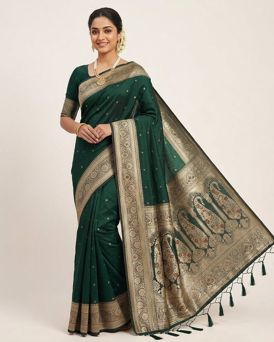 Bottle Green - Traditional Handloom Saree with Blouse Piece - UK stock - 24hr Dispatch - SP2630 KP - Prachy Creations