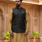 Bottle Green with Contrast Thread Brocade - Premium Mens Waistcoat - VNS-JKT13 10KJ25 - Prachy Creations