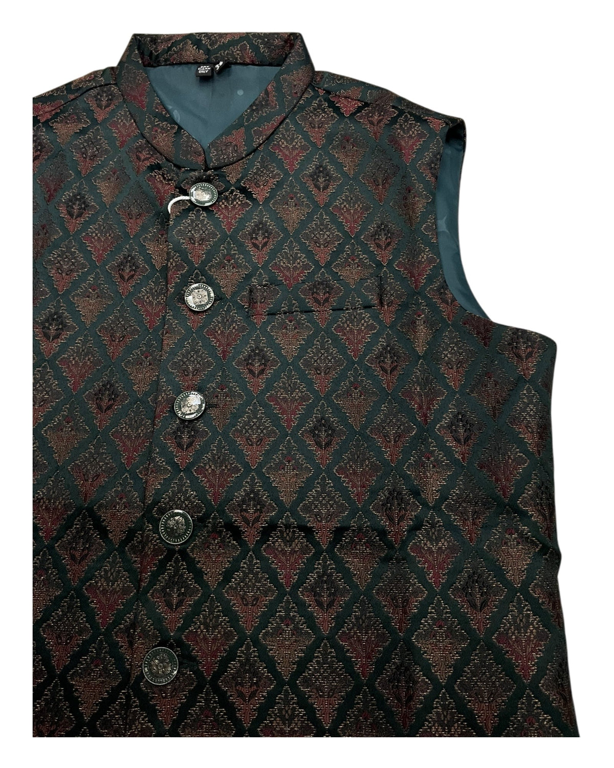 Bottle Green with Contrast Thread Brocade - Premium Mens Waistcoat - VNS-JKT13 10KJ25 - Prachy Creations