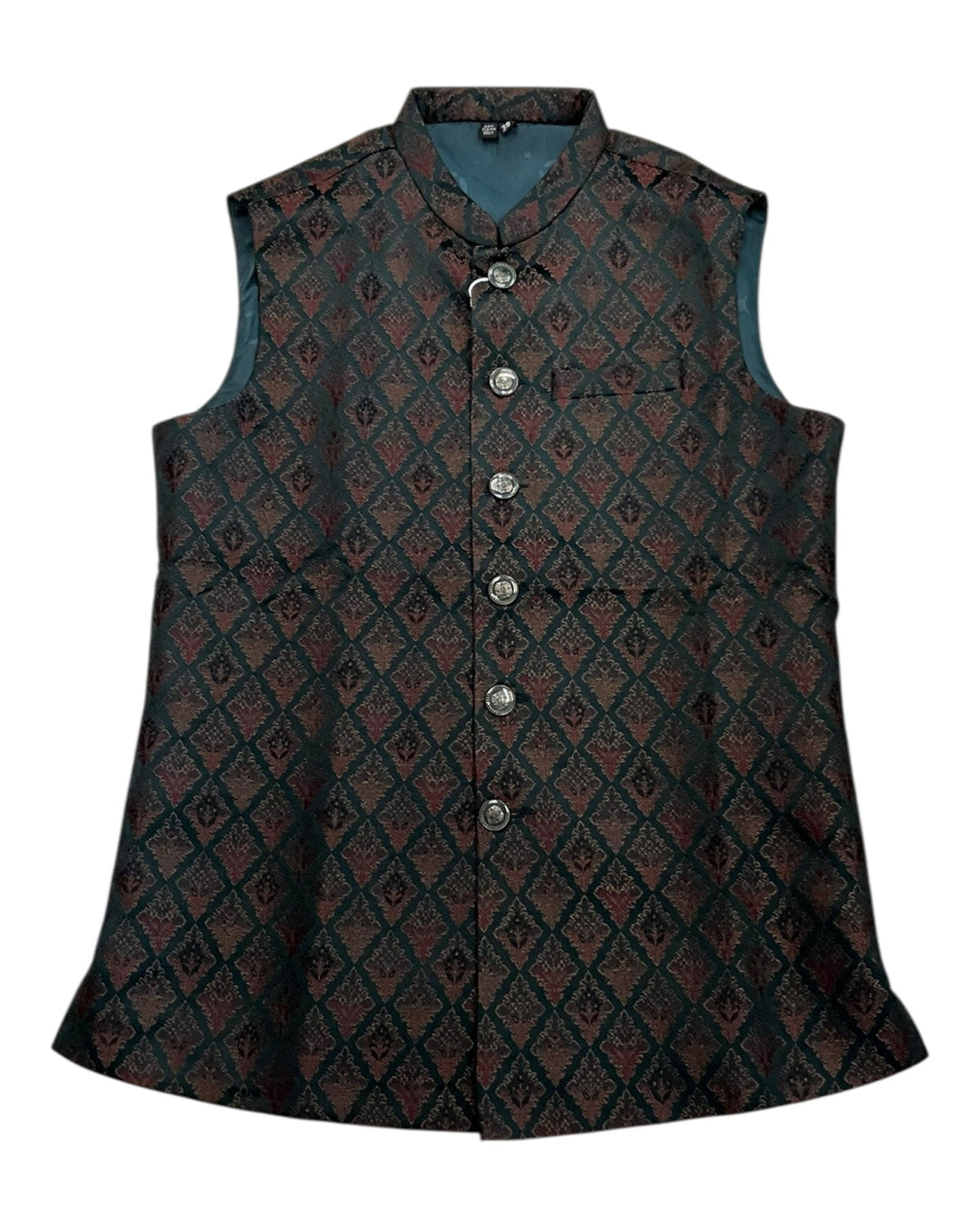 Bottle Green with Contrast Thread Brocade - Premium Mens Waistcoat - VNS-JKT13 10KJ25 - Prachy Creations