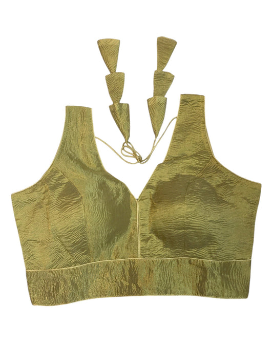 Bright Gold - Crushed Tissue Saree / Lehenga Blouse - With Cups - Margin to loosen - UK Stock - AF2341 C 1224 - Prachy Creations