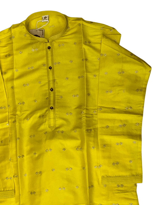 Bright Yellow - Handloom Silky Mens Indian Kurta set with Trousers - UK Stock - Weddings / Walimas , Sangeet, Diwali, Eid, Mehndi / Henna - EM10697 05KH26 - Prachy Creations
