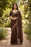 Bronze / Brown - Classic Saree with Stone Work and Blouse Piece - UK stock - 24hr Dispatch - RS2521 TT - Prachy Creations