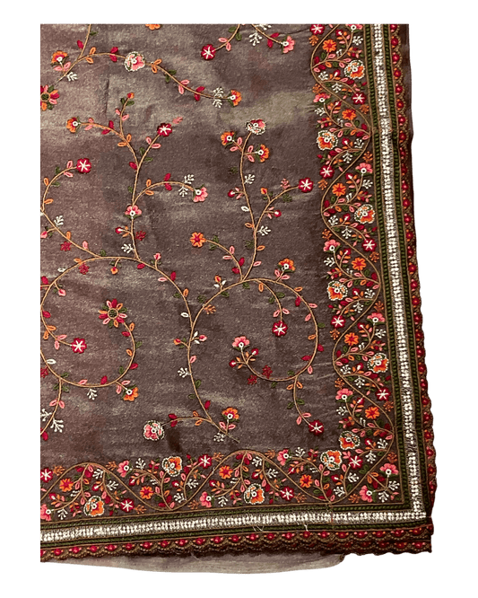 Bronze / Brown - Classic Saree with Thread Work and Blouse Piece - UK stock - 24hr Dispatch - RS2513 TA - Prachy Creations