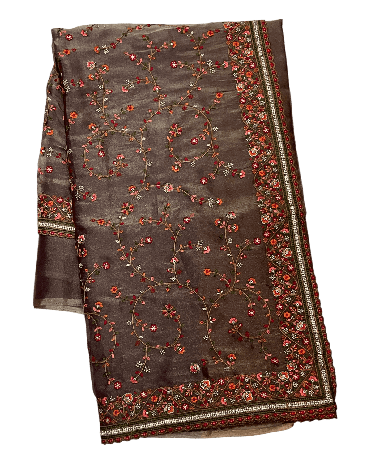 Bronze / Brown - Classic Saree with Thread Work and Blouse Piece - UK stock - 24hr Dispatch - RS2513 TA - Prachy Creations