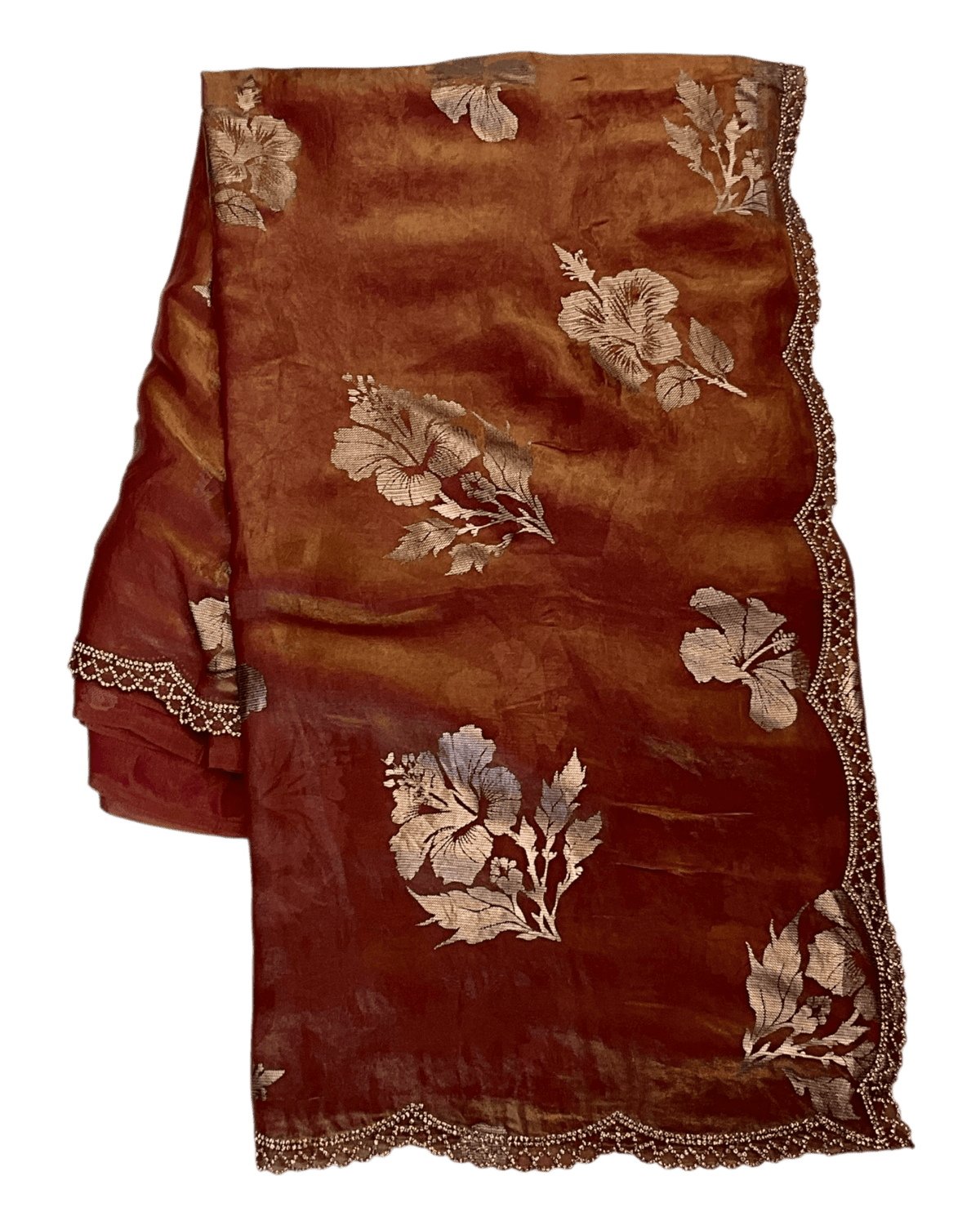 Burnt Orange / Rust - Floral Printed Blouse Piece - UK stock - 24hr Dispatch - RS2504 VP - Prachy Creations