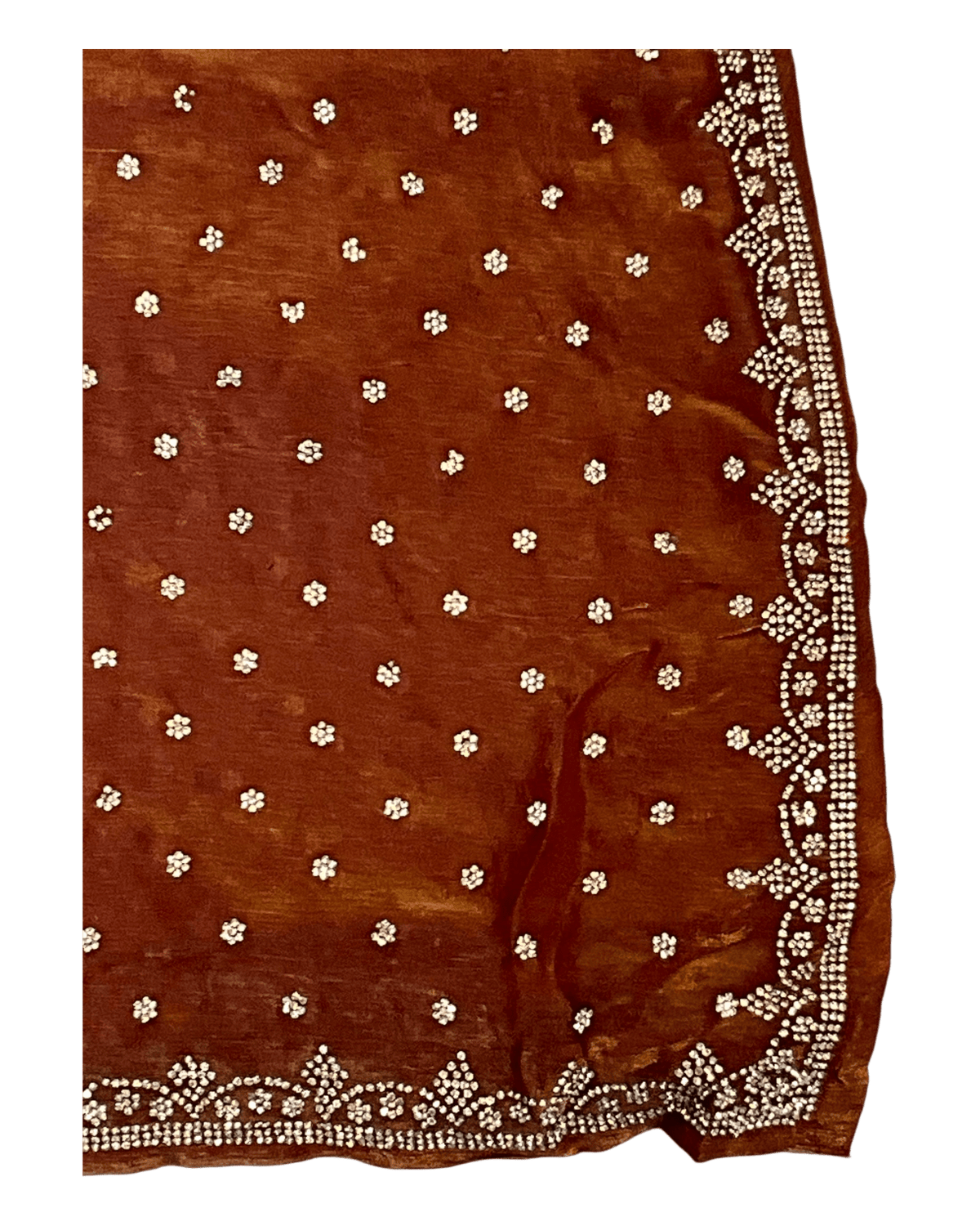 Burnt Orange / Rust - Rich Saree with Stone Work Border and Blouse Piece - UK stock - 24hr Dispatch - RS2501 TH - Prachy Creations