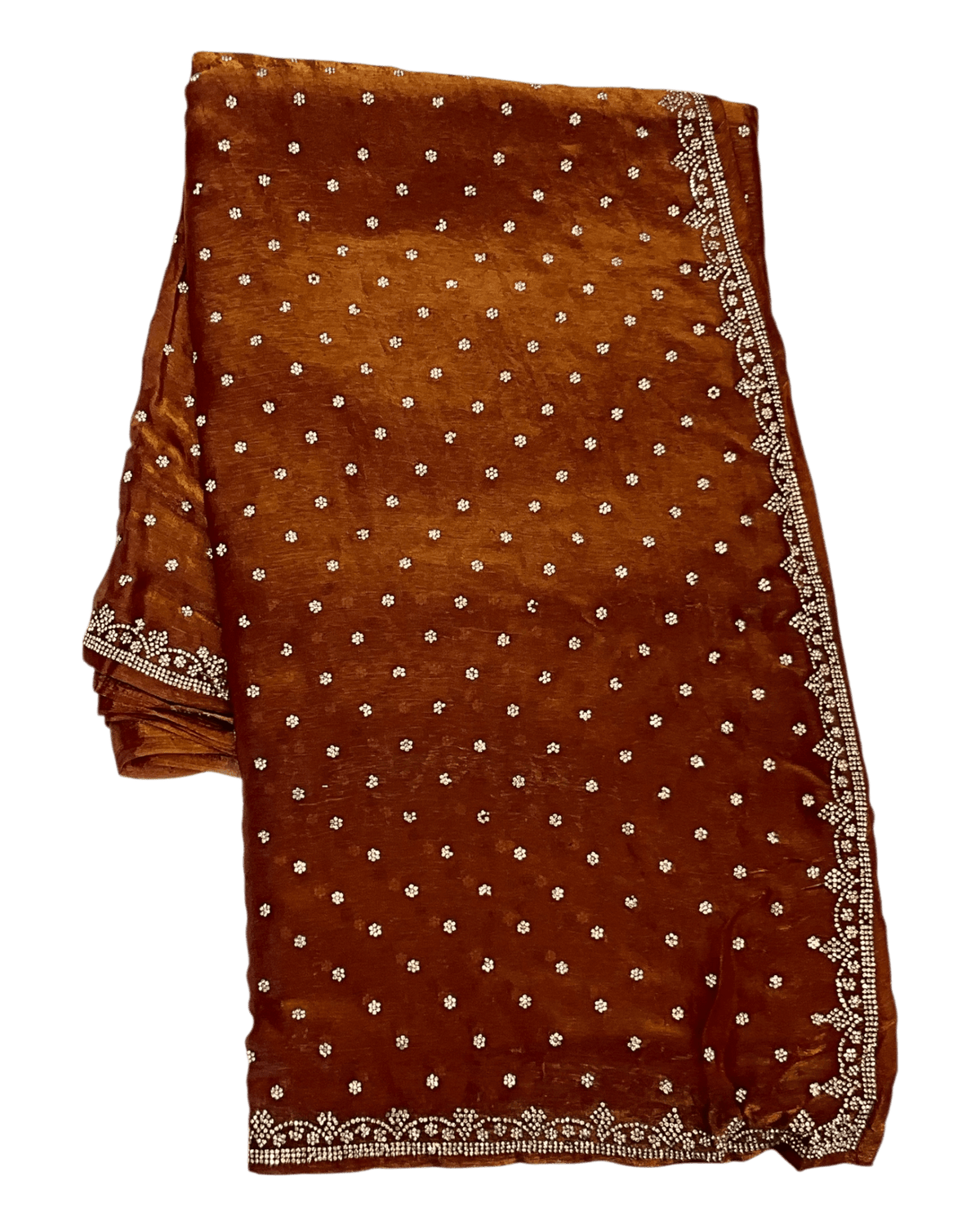 Burnt Orange / Rust - Rich Saree with Stone Work Border and Blouse Piece - UK stock - 24hr Dispatch - RS2501 TH - Prachy Creations