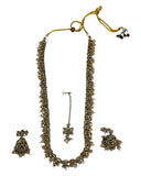 Champagne / Crystal - Medium Size Antique Gold Finish Long Necklace Set with Earrings - RAK411 H 0525 - Prachy Creations
