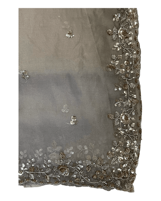 Champagne / Light Brown - Rich Saree with Bead Embroidery and Blouse Piece - UK stock - 24hr Dispatch - RS2523 TH - Prachy Creations